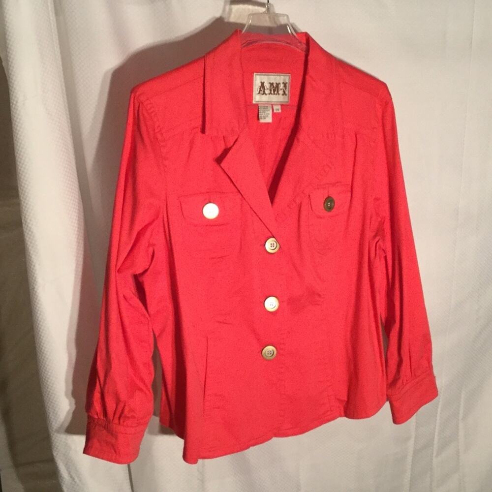 AMX 2x coral pink stretch jacket cotton stretch blend gold tone button NWOT